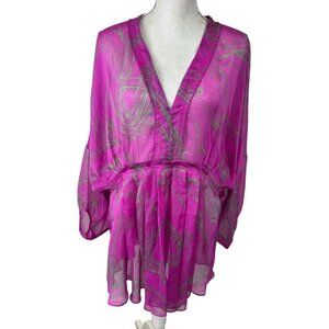 Lane Bryant Women's‎ 18-20 Chiffon Semi-Sheer Pleated Tunic Pink Gray